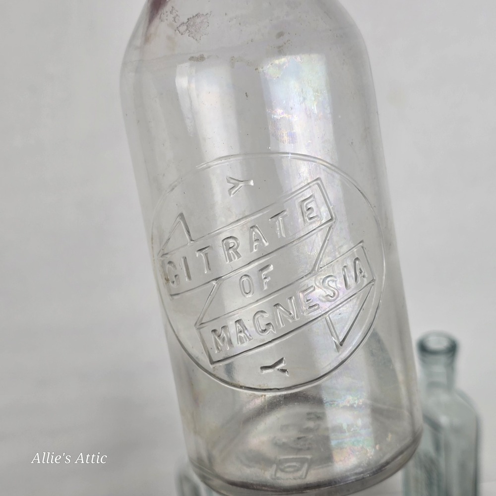 6 Apothecary Jars Bottles Vintage Pharmacy Glass Embossed Listerine Citrate Lot - Picture 2 of 13